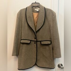 Vintage Tweed Blazer with Black Velvet Trim